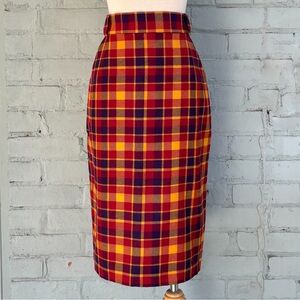 Vintage Plaid Pencil Skirt in Red, Purple and Yellow
